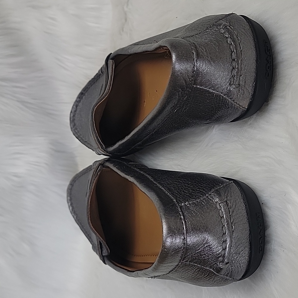 COACH Penny Metallic Gunmetal Pebble Leather Preppy Classic Penny Loafers‎ 9.5 - Picture 4 of 11